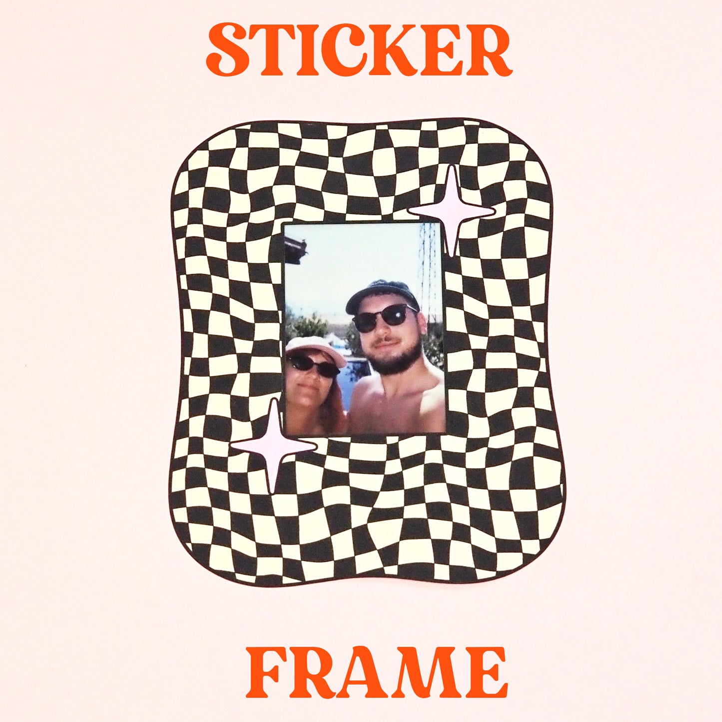 Instax Mini Sticker Frame Black & Cream Checkerboard