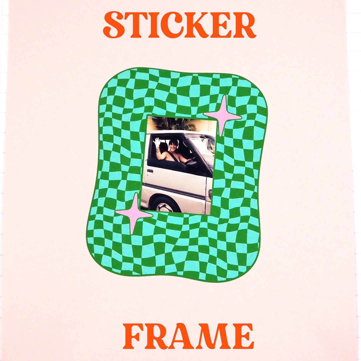 Instax Mini Sticker Frame Green & Blue Checkerboard