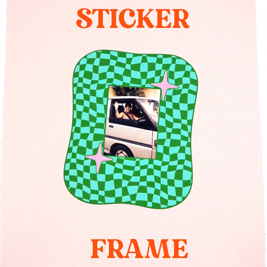 Instax Mini Sticker Frame Green & Blue Checkerboard