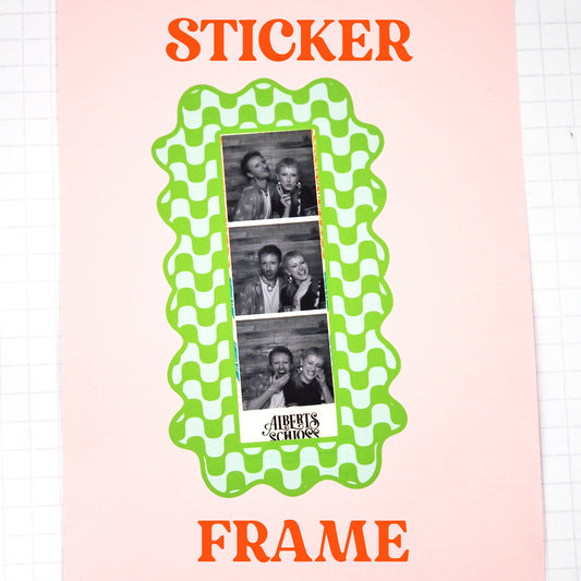 Photobooth Strip Sticker Frame -Blue & Green Wavy Checkerboard
