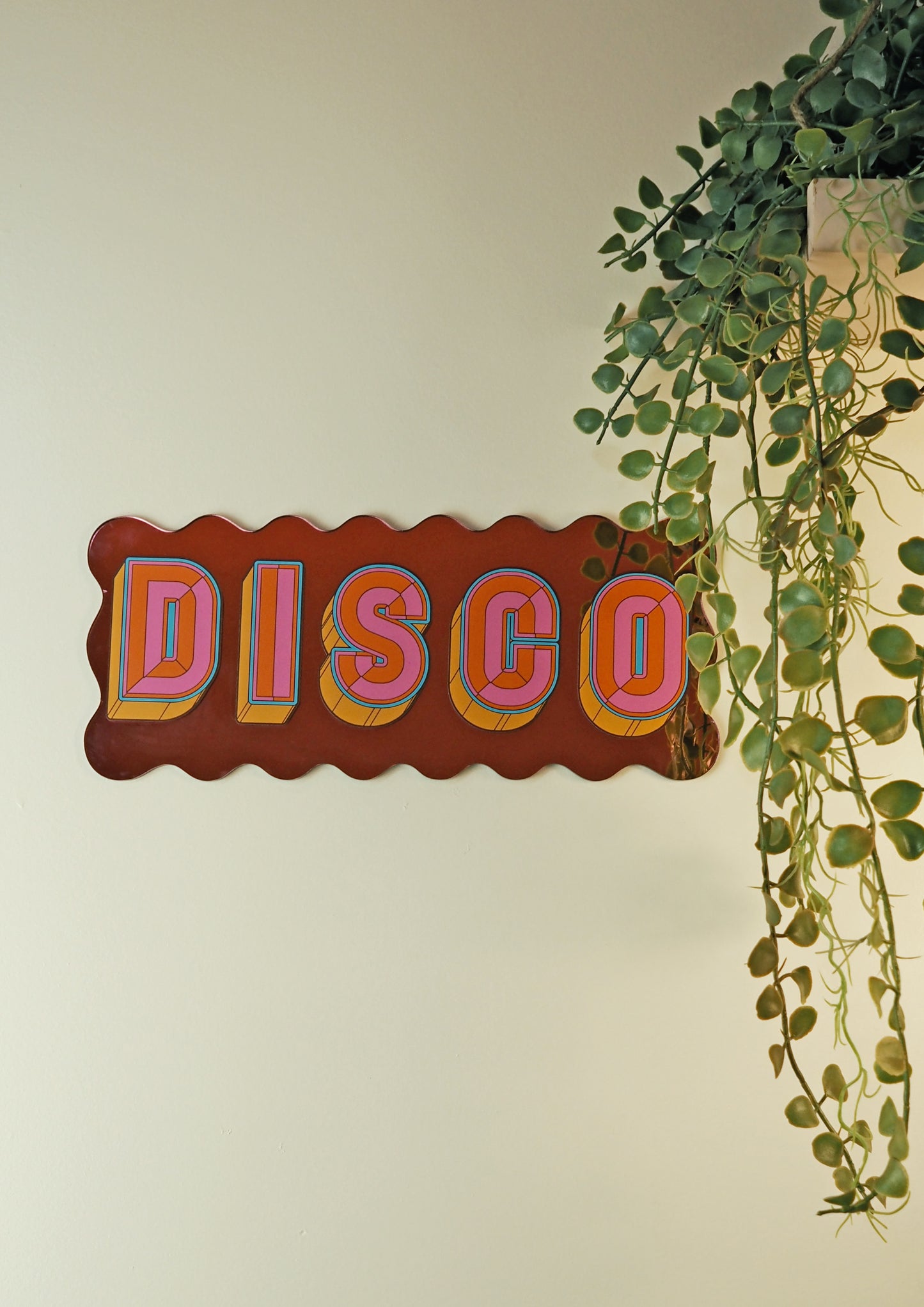 Disco Wavy Mirror Sign - Playful Pink