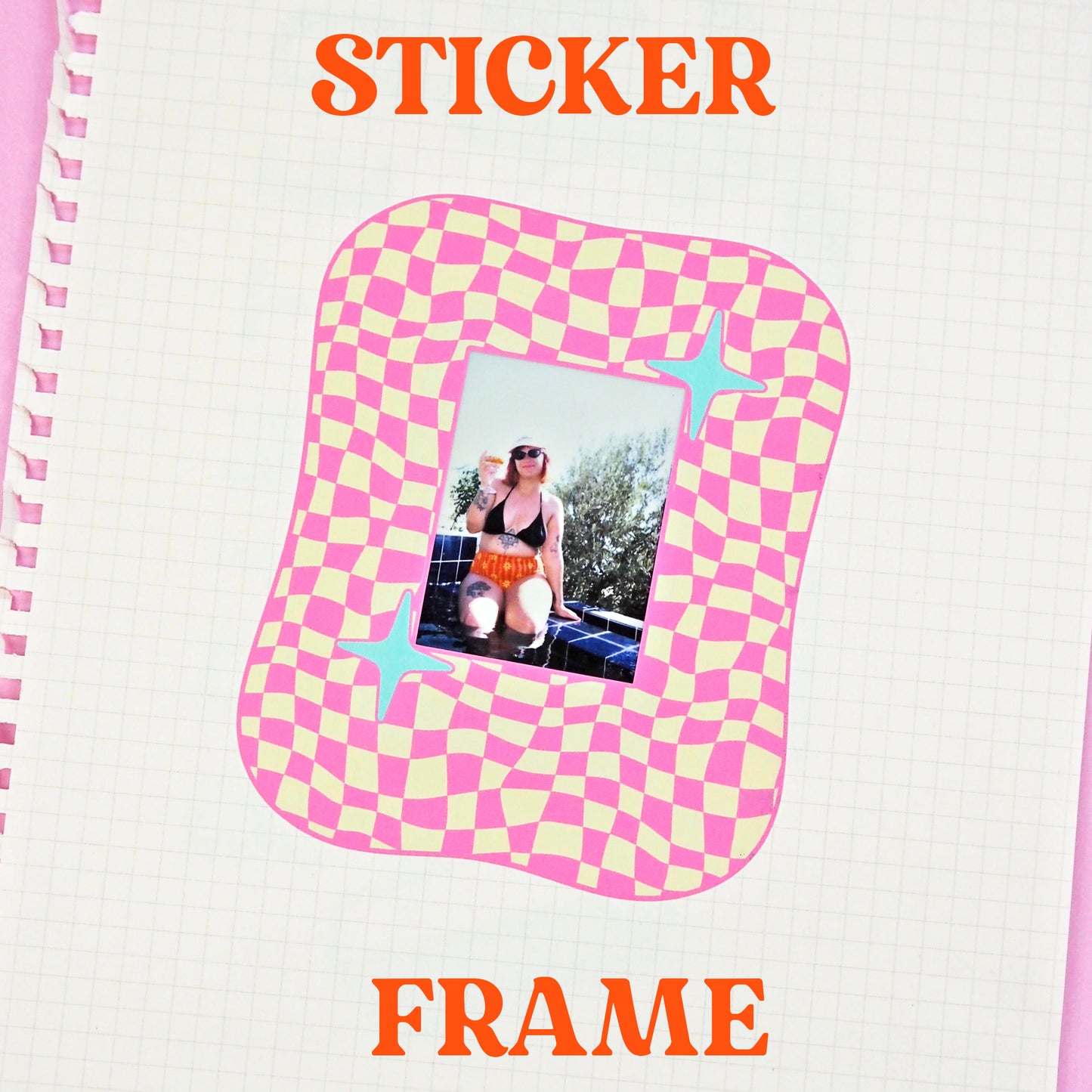 Instax Mini Sticker Frame Pink & Cream Checkerboard