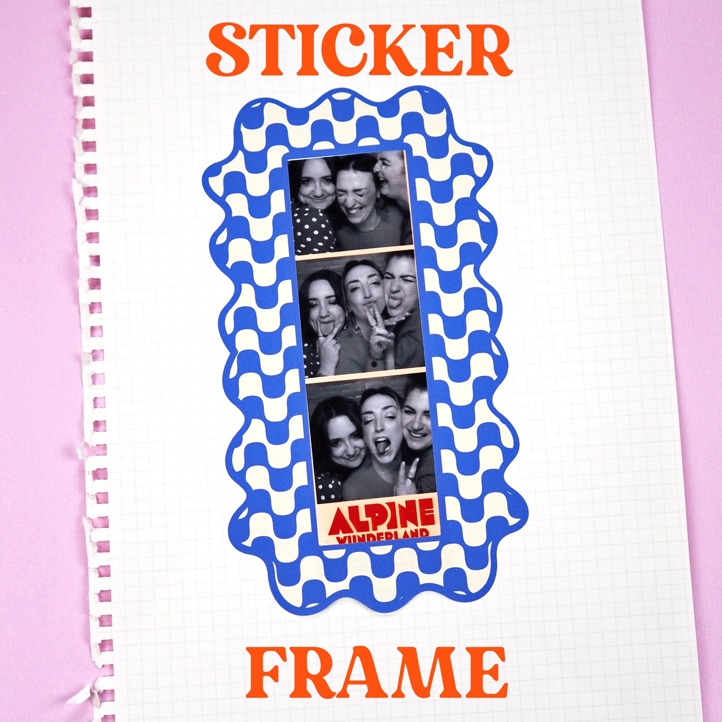 Photobooth Strip Sticker Frame - Blue & Cream Wavy