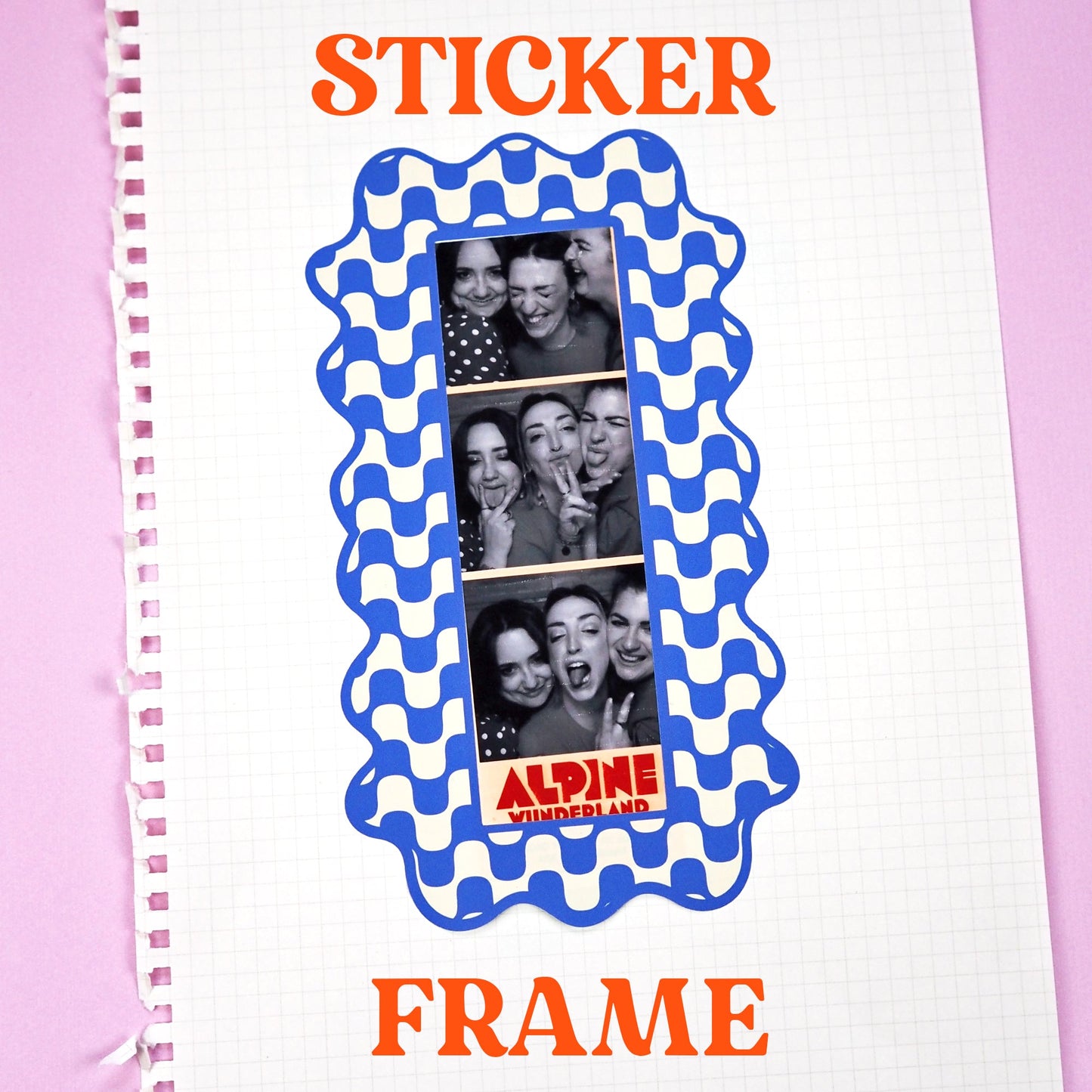 Photobooth Strip Sticker Frame - Blue & Cream Wavy - WS