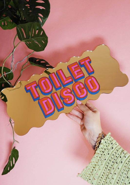 Toilet Disco Wavy Mirror Sign - Glitzy Gold