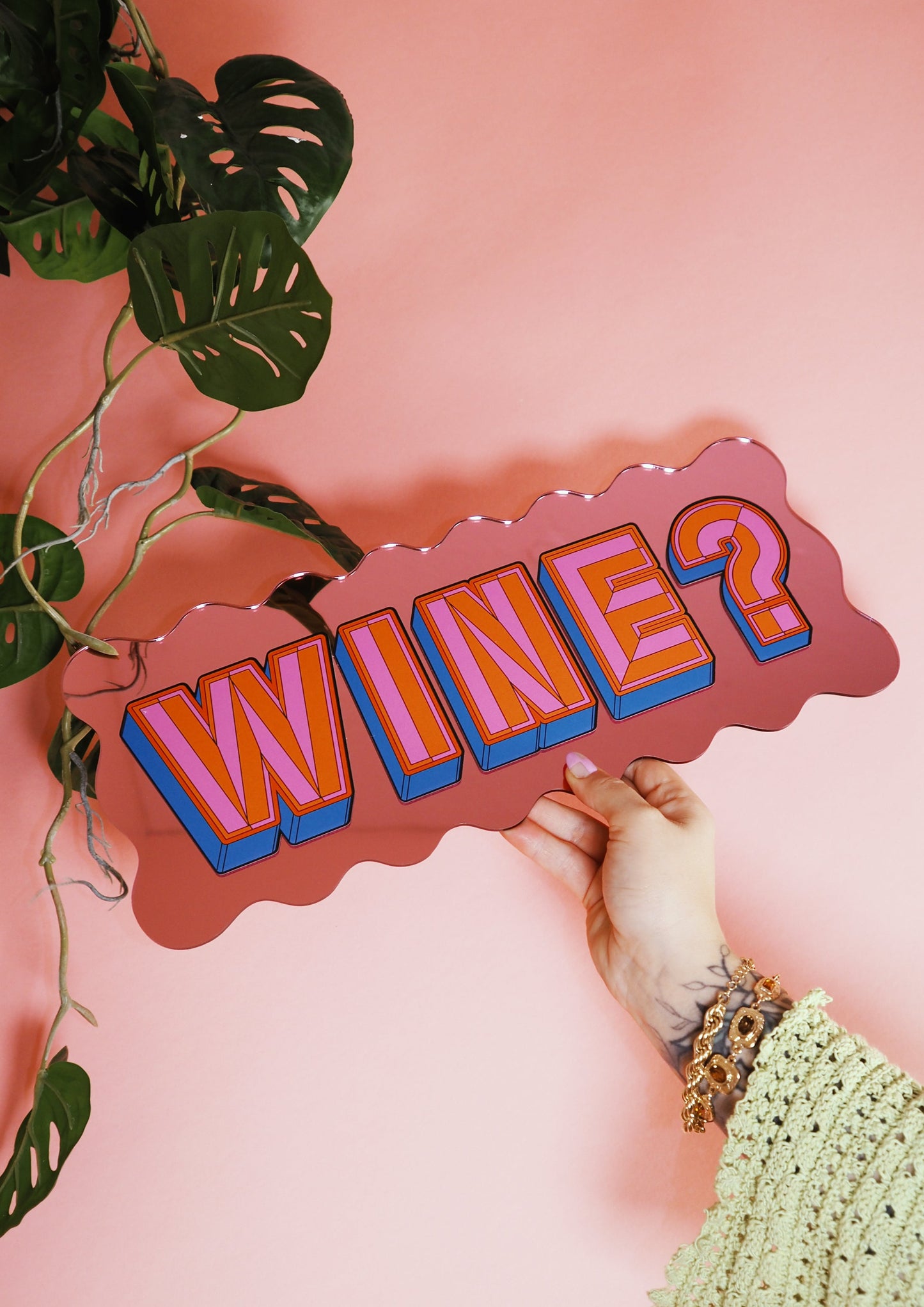 Wine? Wavy Mirror Sign - Playful Pink