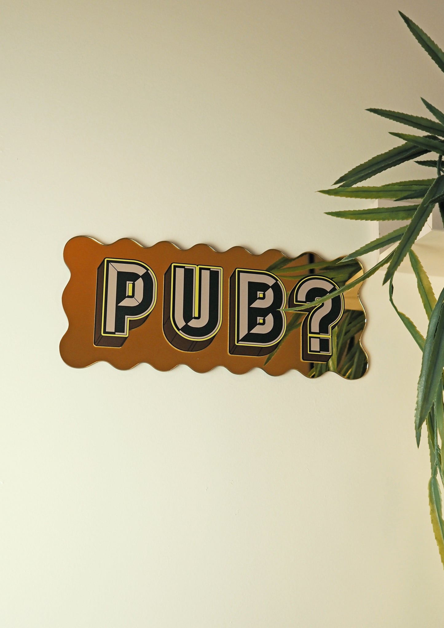 Pub? Wavy Mirror Sign - Warm Gold