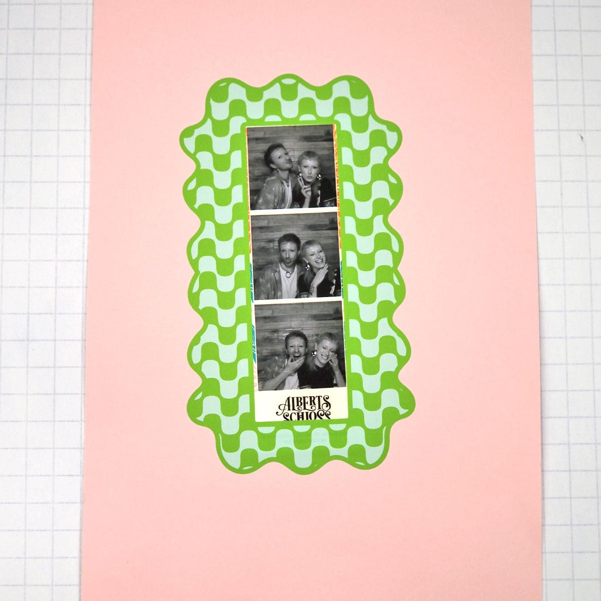 Photobooth Strip Sticker Frame -Blue & Green Wavy Checkerboard