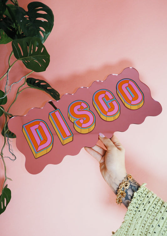 Disco Wavy Mirror Sign - Playful Pink