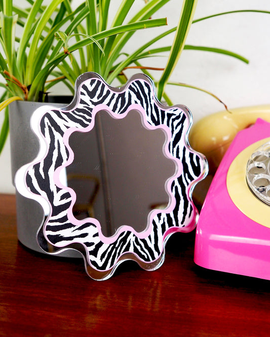 Zebra Print Circle Squiggle Mirror