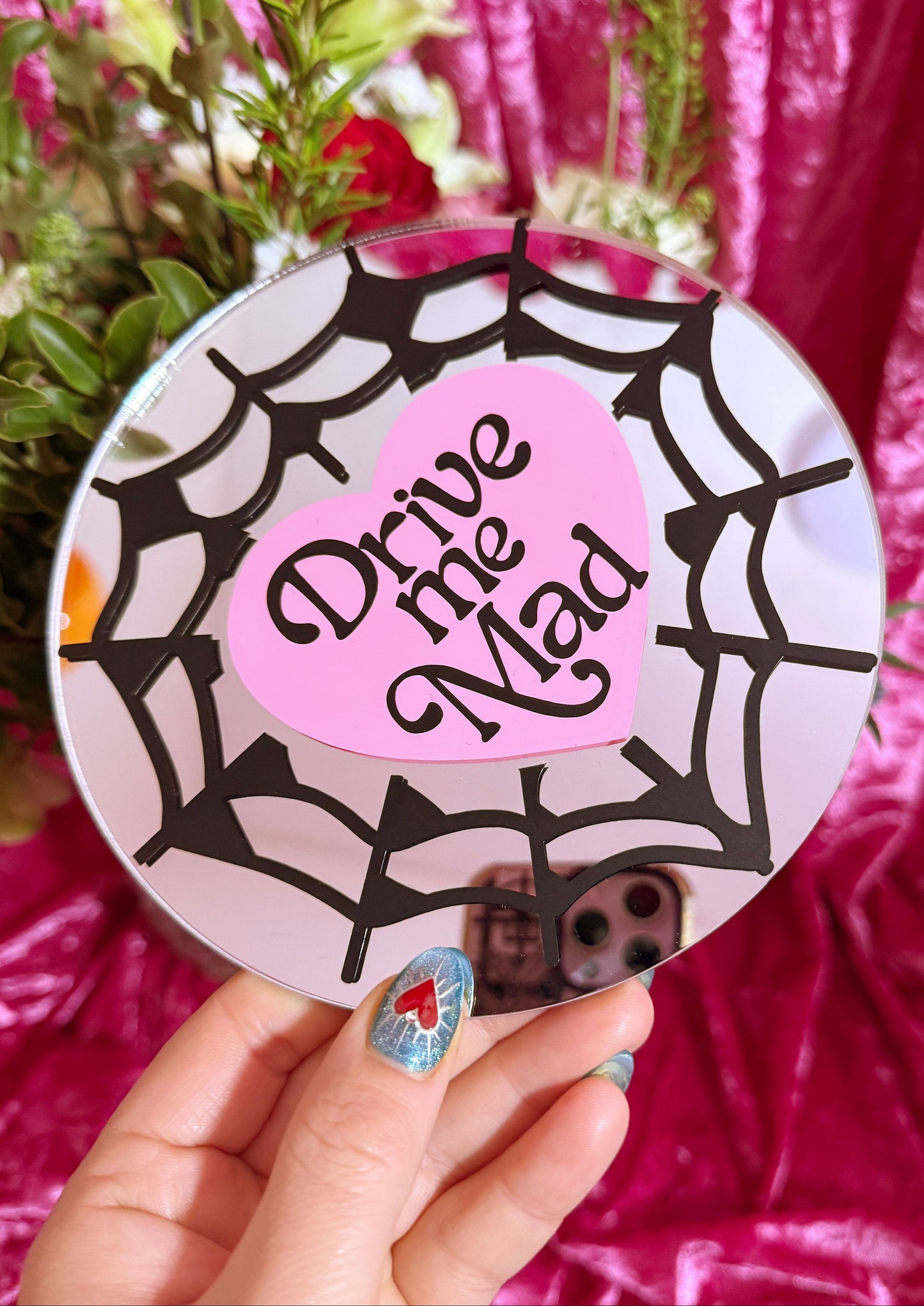 Drive Me Mad Spider Web Mini Mirror