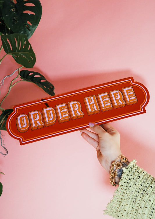 Order Here Rectangle Sign - Groovy Orange