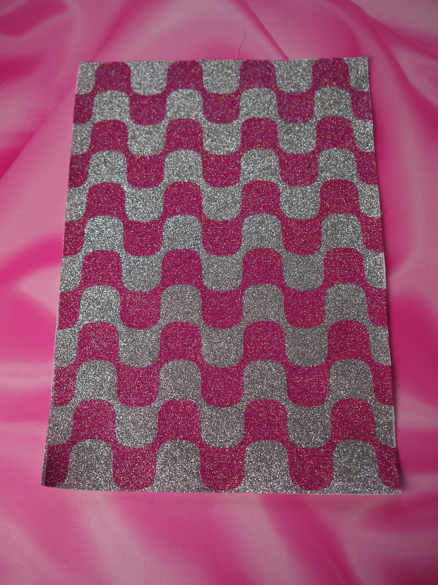 Sample Sale - Fabric Glitter Print - A4 Pink & Silver Groovy Wavy Pattern