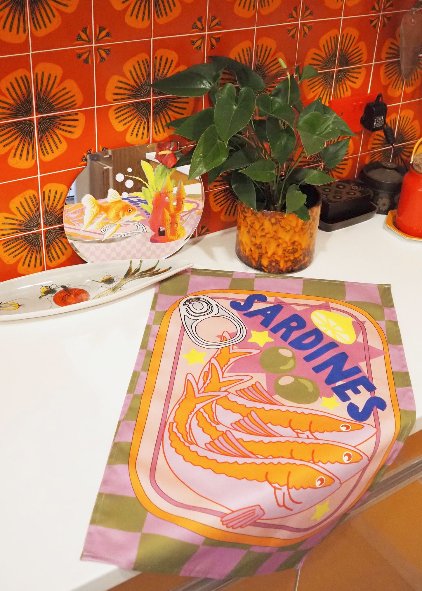 Retro Sardine Tea towel