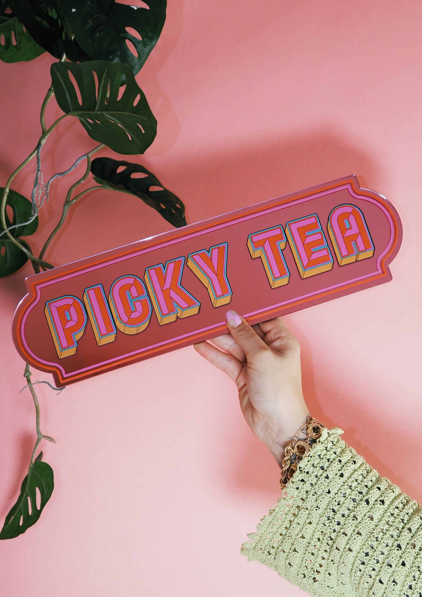 Picky Tea Rectangle Sign -Playful Pink