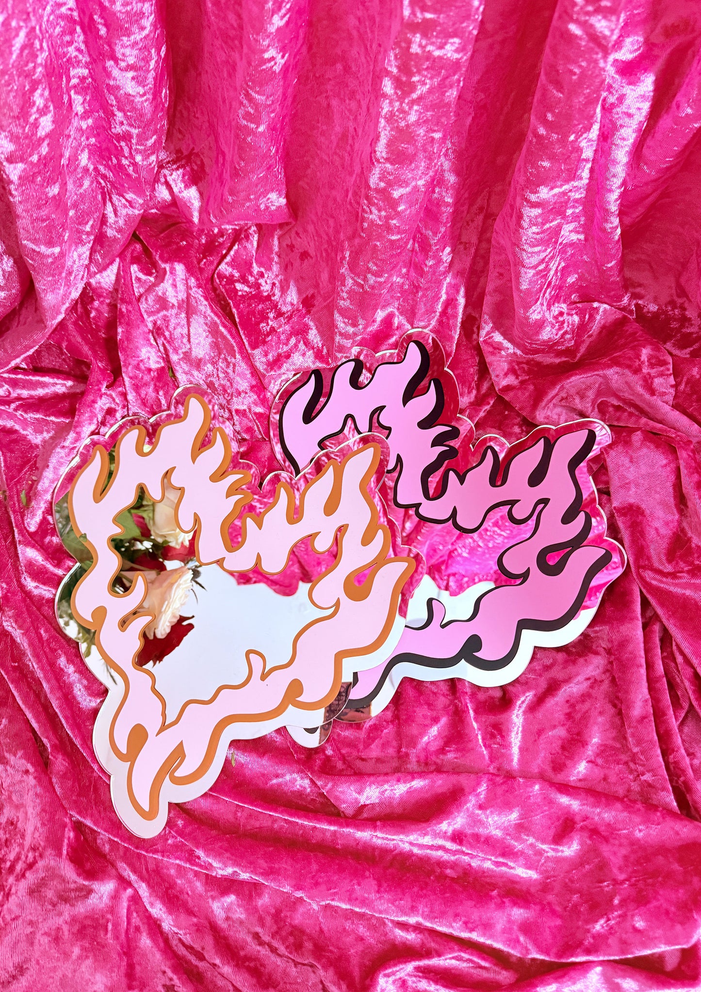 Flaming Heart Mirror - Baby Pink & Brown