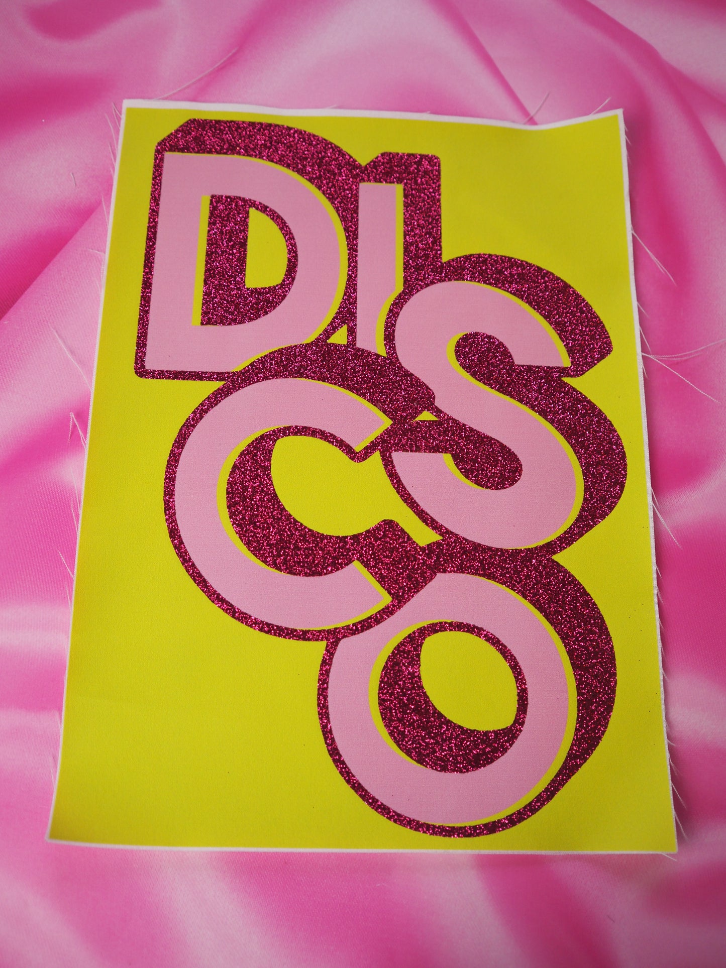 Sample Sale - Fabric Glitter Print - A4 Neon Background DISCO word