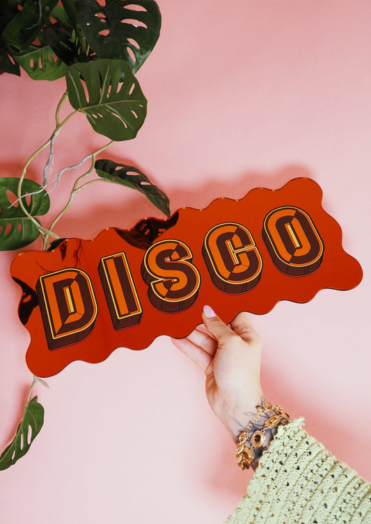 Disco Wavy Mirror Sign - Groovy Orange