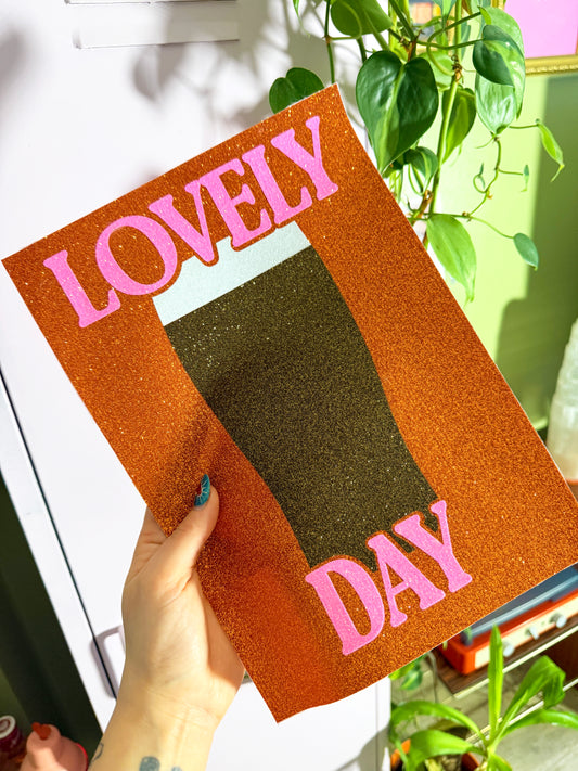 Lovely Day Guinness Brown/Pink Glitter Fabric Print