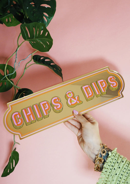 Chips & Dips Rectangle Sign - Warm Gold