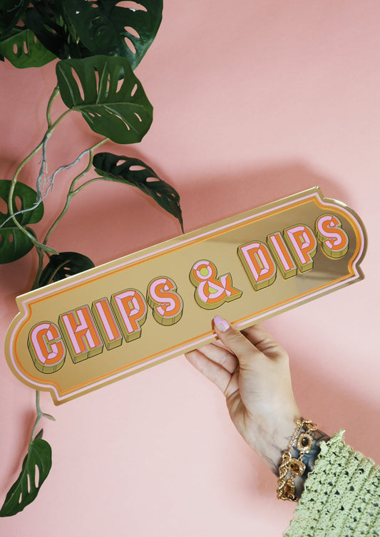 Chips & Dips Rectangle Sign - Warm Gold