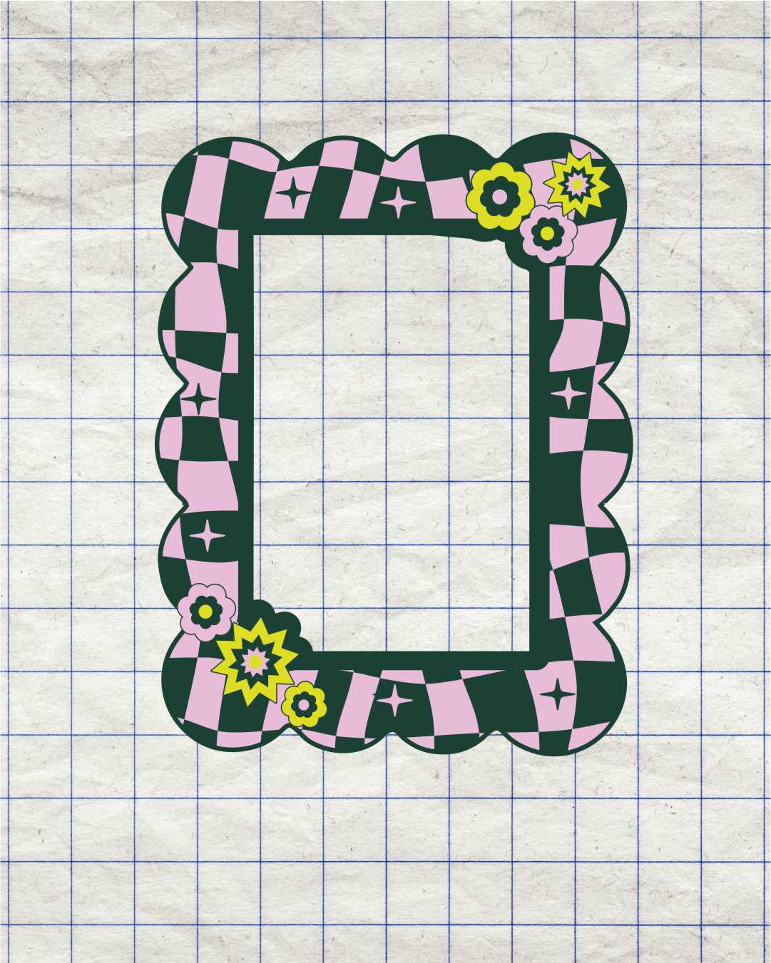 6x4 Sticker Frame - Checkerboard Flower