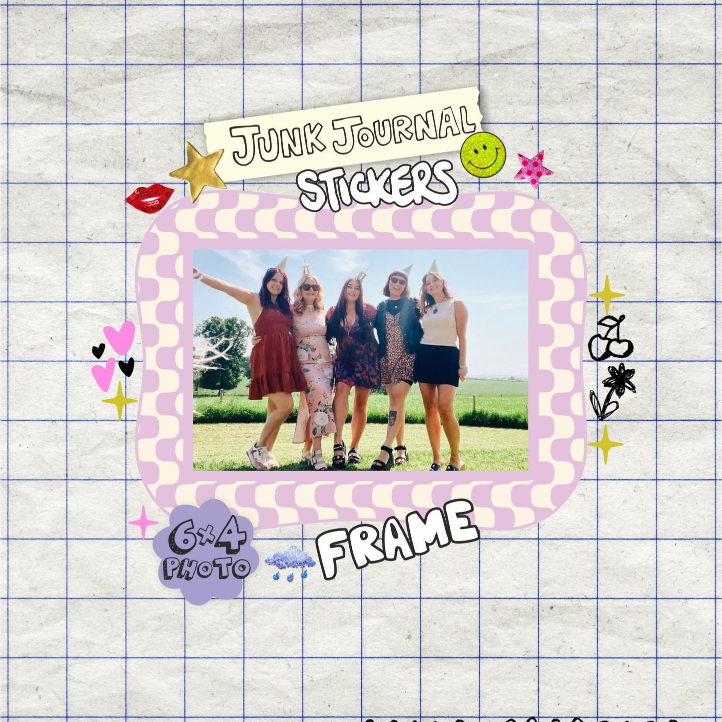 6x4 Sticker Frame - Pink & Cream Wavy