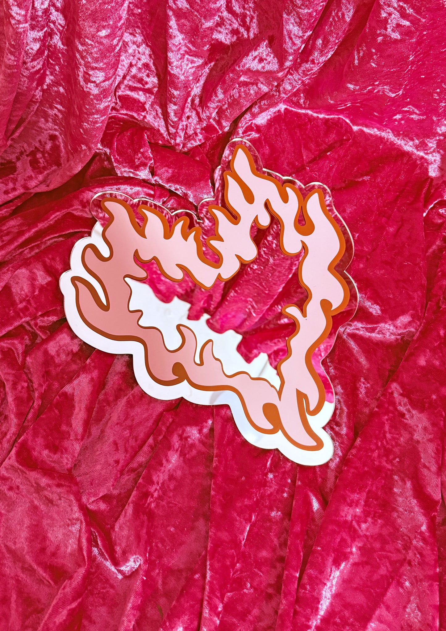 Flaming Heart Mirror - Baby Pink & Brown