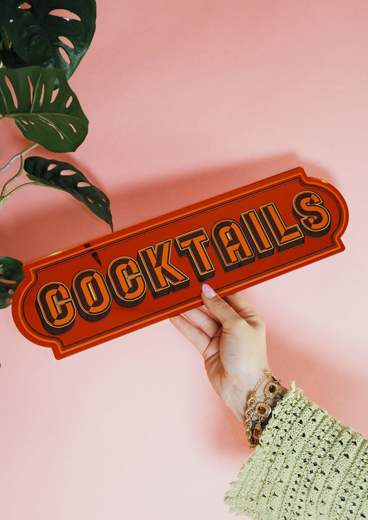 Cocktails Rectangle Sign - Groovy Orange