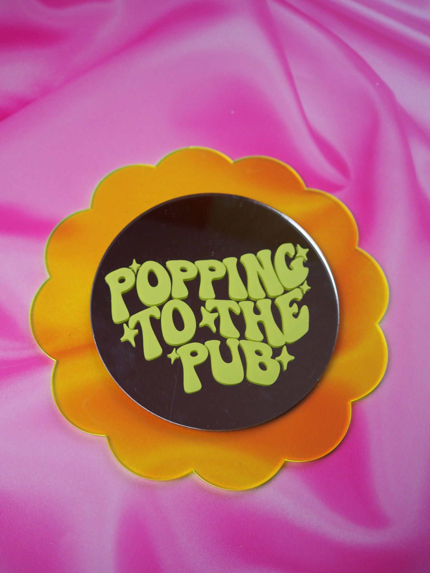 Sample Sale - Neon Yellow Scallop Backed Mini Mirror Popping To The Pub