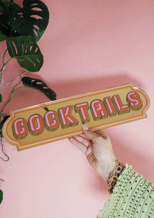 Cocktails Rectangle Sign - Warm Gold