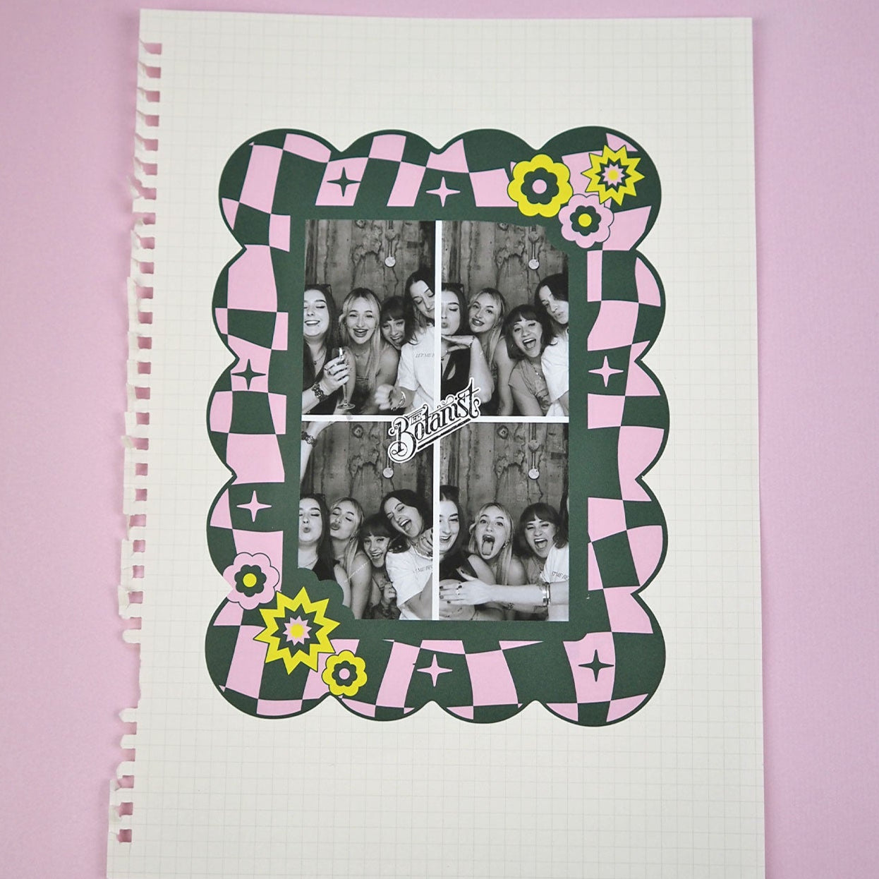 6x4 Sticker Frame - Checkerboard Flower