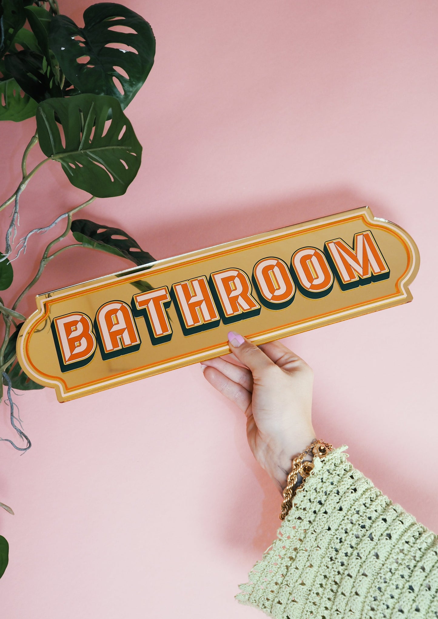 Bathroom Rectangle Sign - Warm Gold