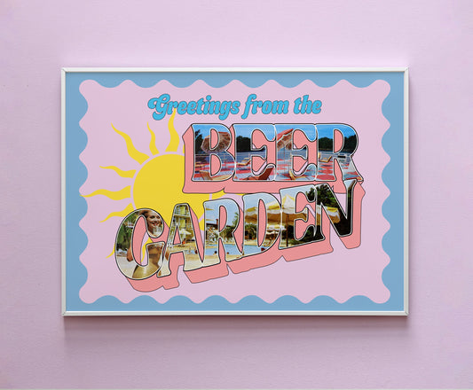 Retro Beer Garden Postcard Wall Print