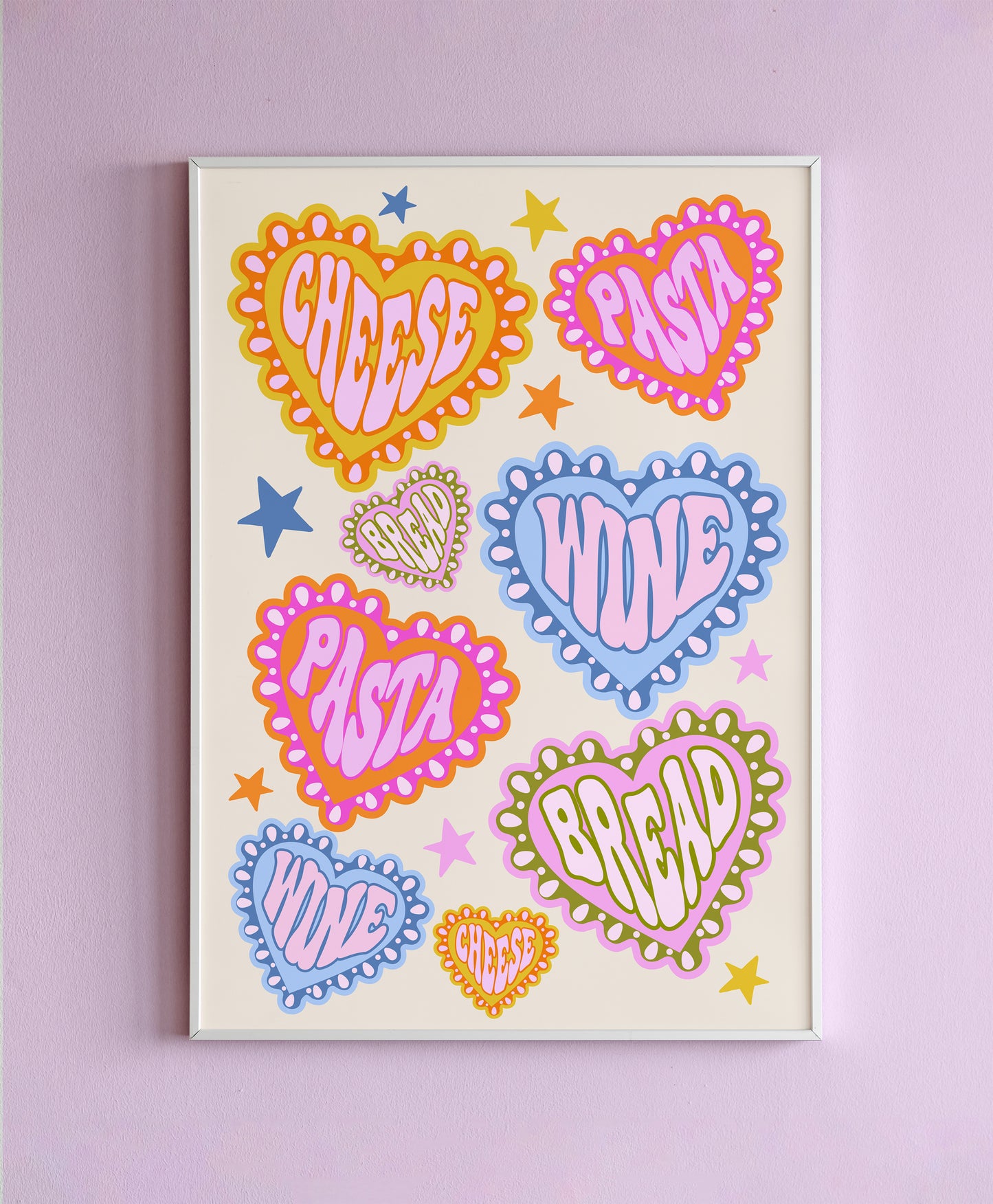 Cheese, Wine, Pasta, Bread Wall Print
