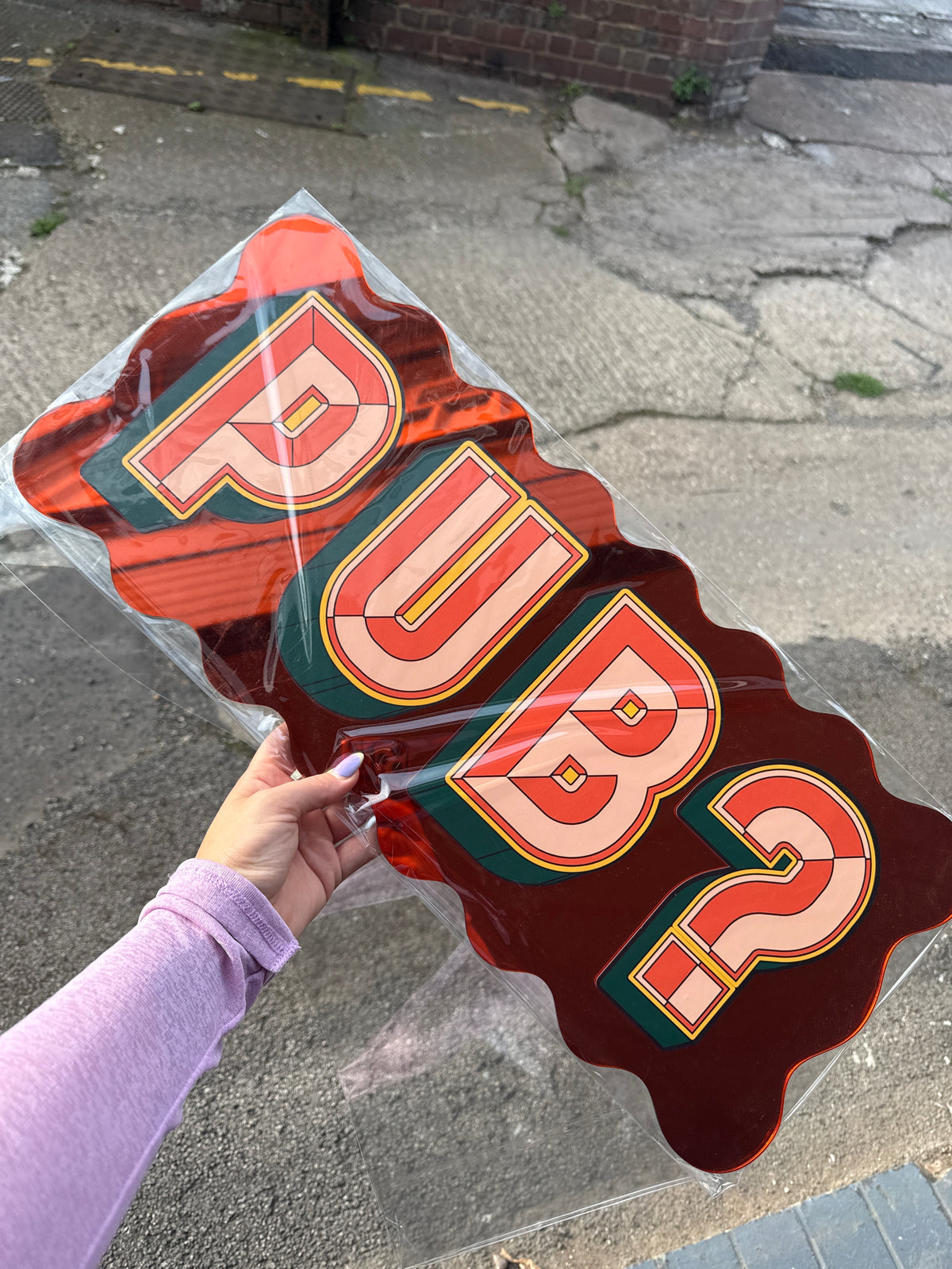 LARGE - Pub? Orange Wavy Sign