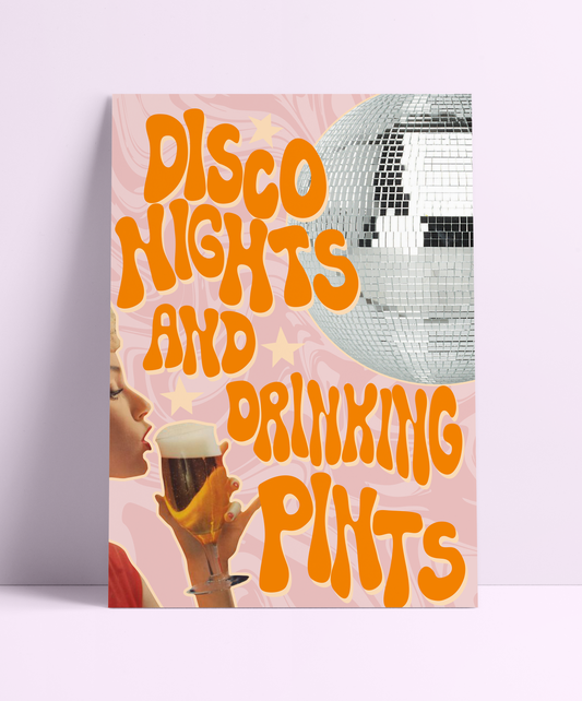 Retro Disco Nights & Drinkin Pints Collage Wall Print
