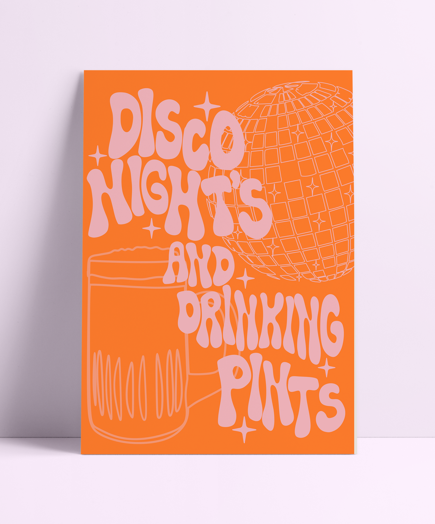 Disco Nights & Drinking Pints Illustration Wall Print