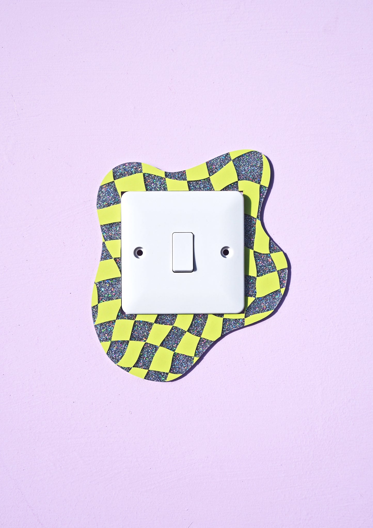 Lime Checkerboard Holographic Glitter Light Switch Cover