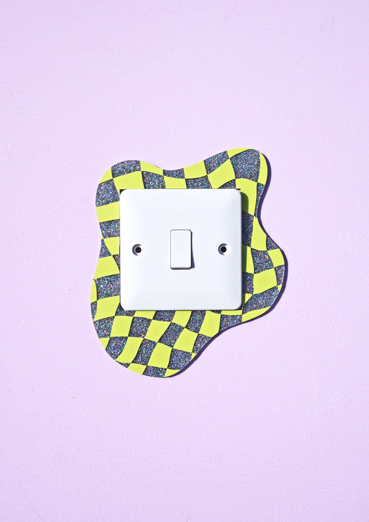 Lime Checkerboard Holographic Glitter Light Switch Cover
