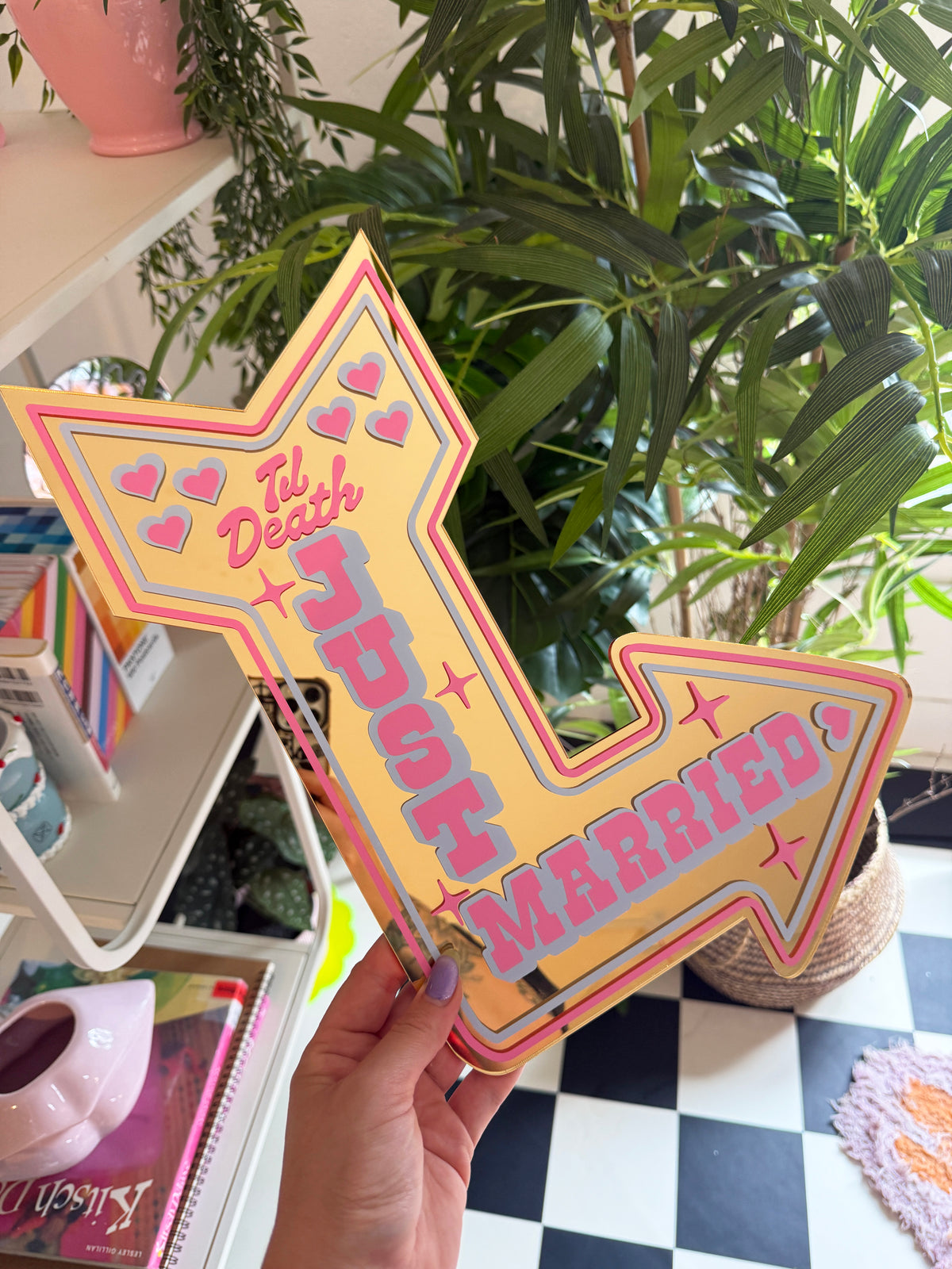 Just Married Retro Arrow Mirror - Gold Mirror