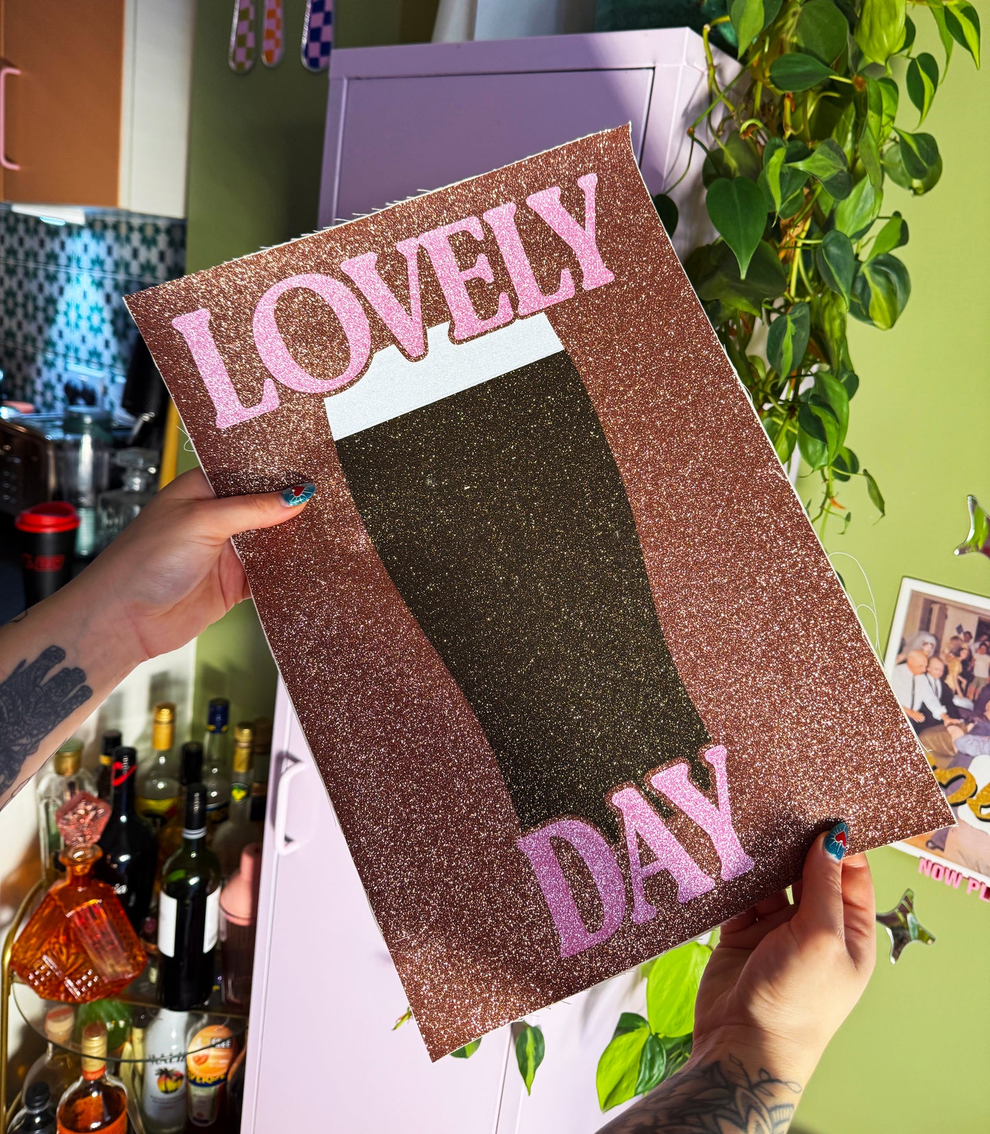 Lovely Day Guinness Dark Brown/Baby Pink Glitter Fabric Print