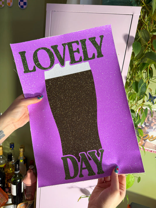Lovely Day Guinness Lilac/Green Glitter Fabric Print