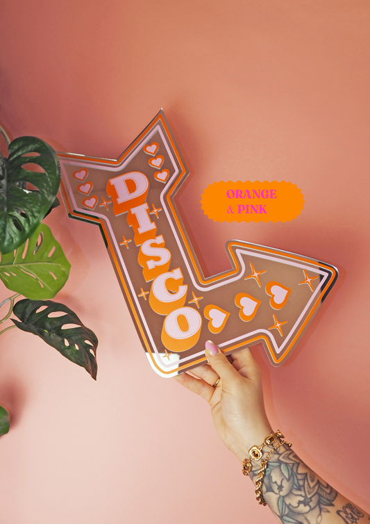 Retro Disco Arrow Mirror - Pink & Orange