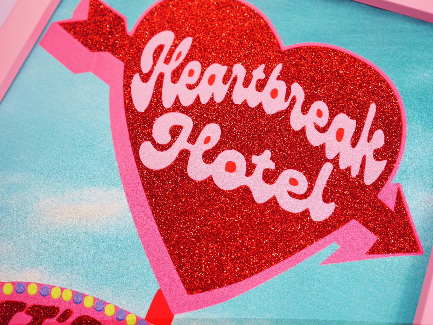 Retro Heartbreak Hotel Glitter Fabric Print