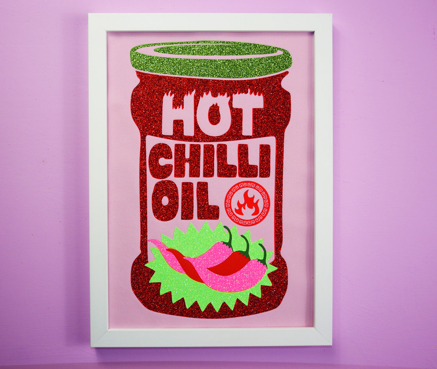 Hot Chilli Oil Glitter Fabric Print