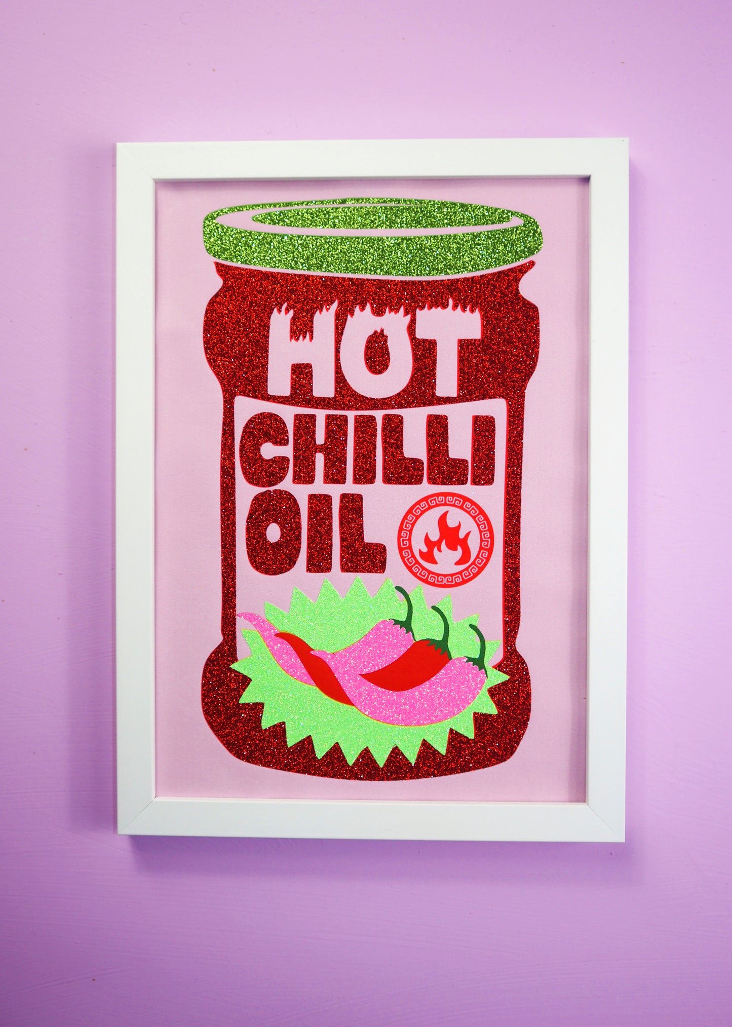 Hot Chilli Oil Glitter Fabric Print