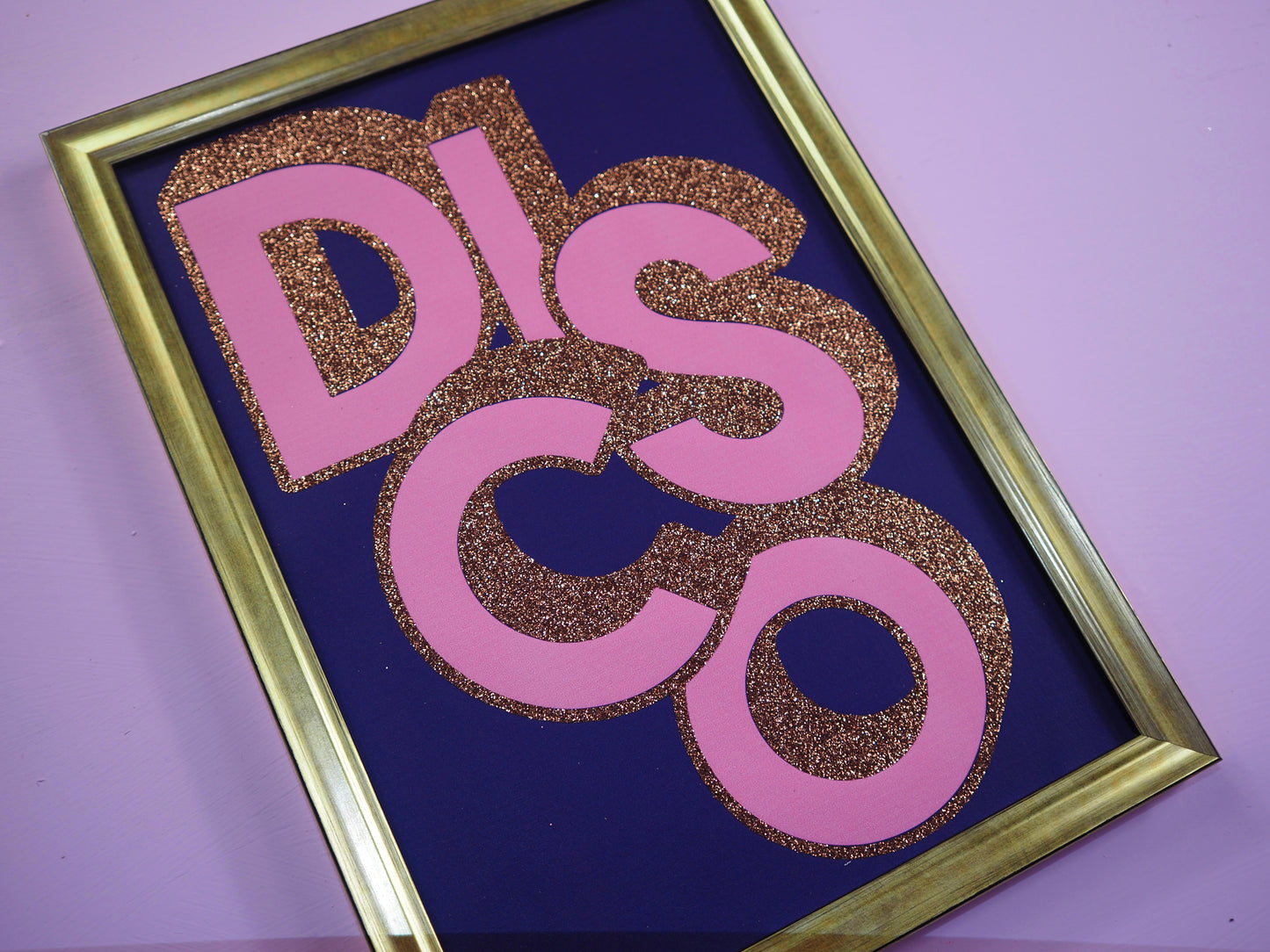 DISCO Gold & Navy Glitter Fabric Print