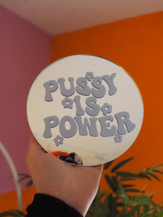 Pussy is power mini mirror -  pastel blue