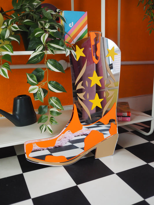Sample Sale Mirrors - XL Cowboy Boot - Orange